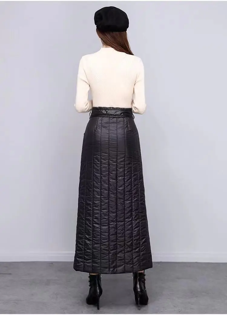 Thicken Down Cotton Skirts Women's Winter New Windproof Warm Black Puffer Skirts Elasticity High Waist Long Skirt Large Size 5XL