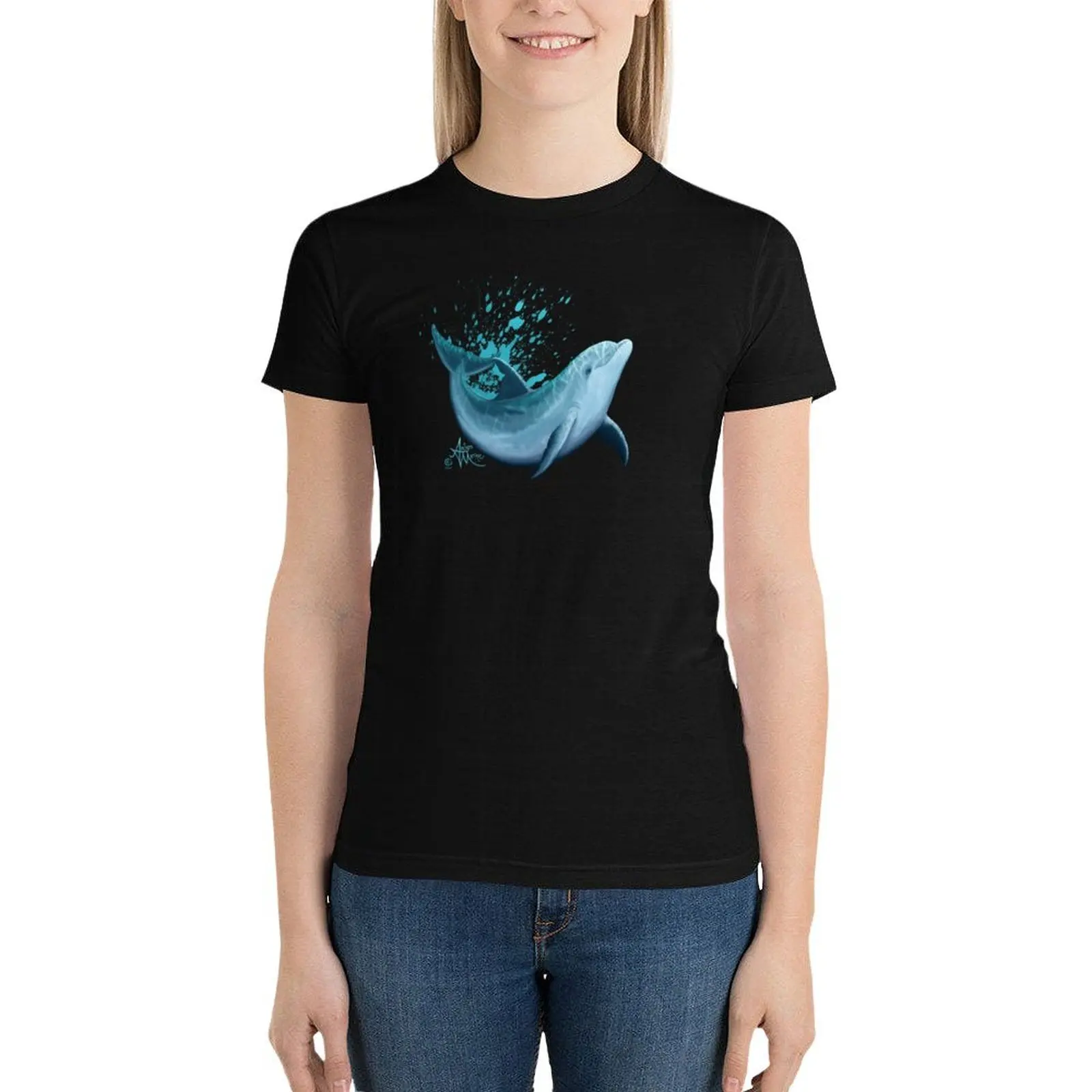 Riversoul Blue by Amber Marine ~ bottlenose dolphin digital painting, art ? 2014 T-Shirt sweat white t shirts for Women
