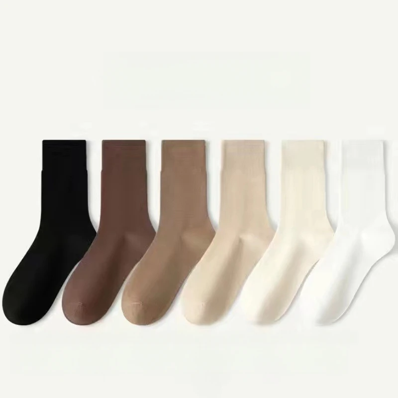 Womens Socks 5 Pairs Mid Tube Stacked Solid Color Flat Bottom Casual Spring And Autumn