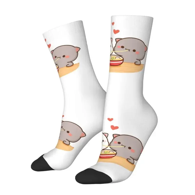 

Peach And Goma Mochi Cat Eating Ramen Mens Crew Socks Unisex Kawaii 3D Printed Dress Socks