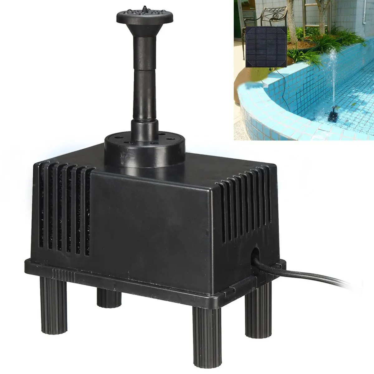 

Solar Power Fountain Water Pump With Filter Panel Kit Pond Water 180L/h Black
