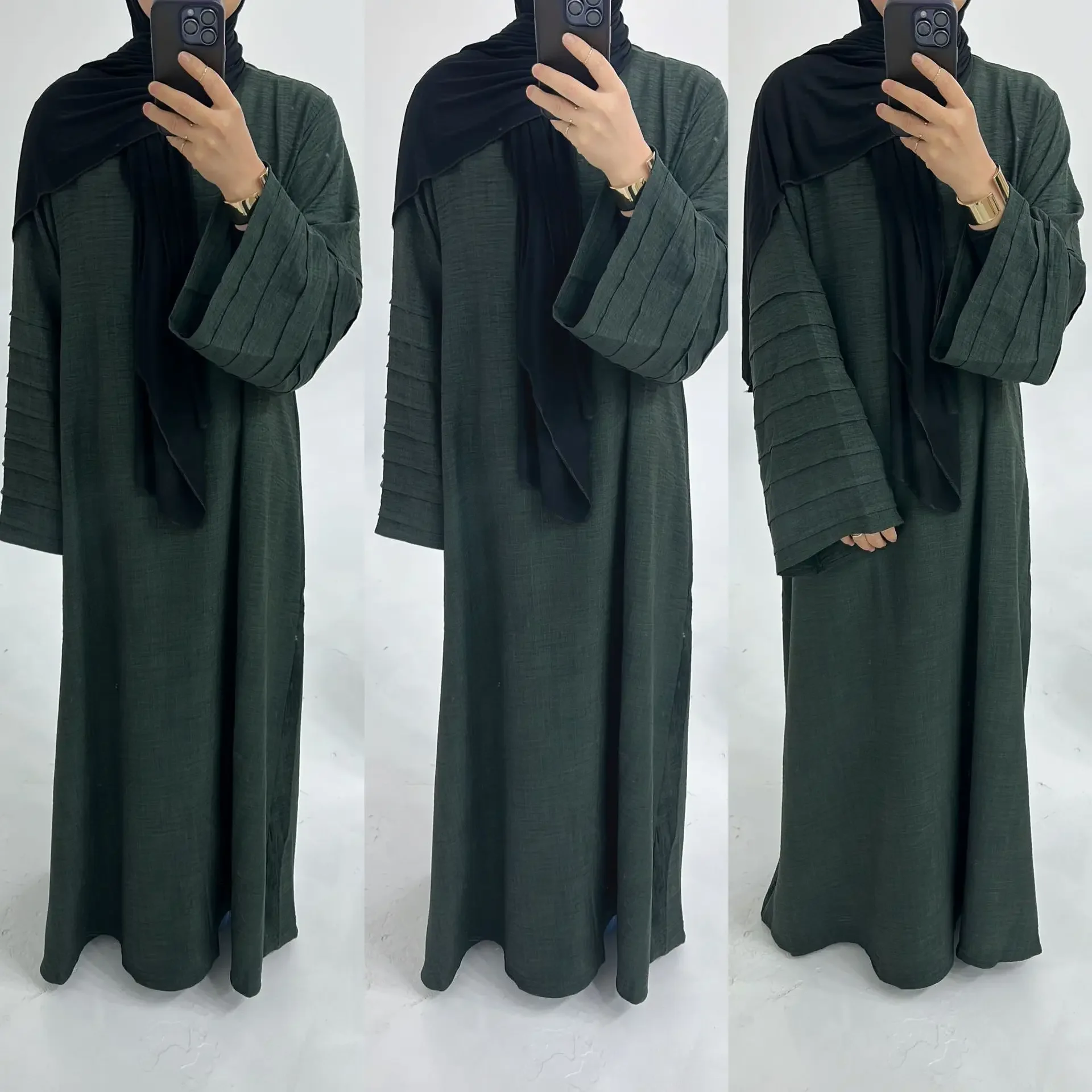 Muslim Dresses for Women Plain Loose Tiered Sleeves Closed Abaya Dubai Luxury Turkey Hijab Dress Ramadan Eid Islamic Clothing