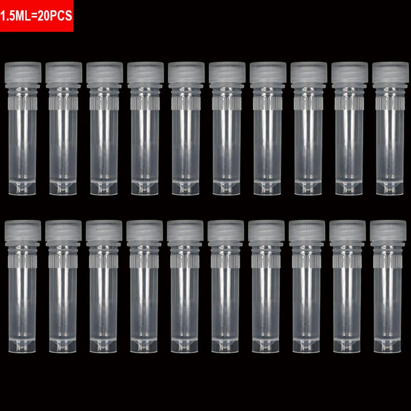 Plastic Test Tubes 20 Pcs 1.5ml Plastic Test Tube Vial Sample Container Screw Cap Bottle For Craft Powder School Office Chemistry Lab Supplies