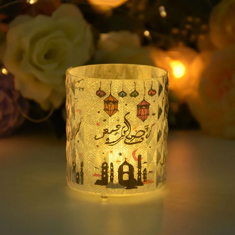 EID Mubarak Night Lights Ramadan Decoration 2023 Candle Cup Led Lights Ornament For Home Muslim Festival Party Eid Al-Fitr Gifts