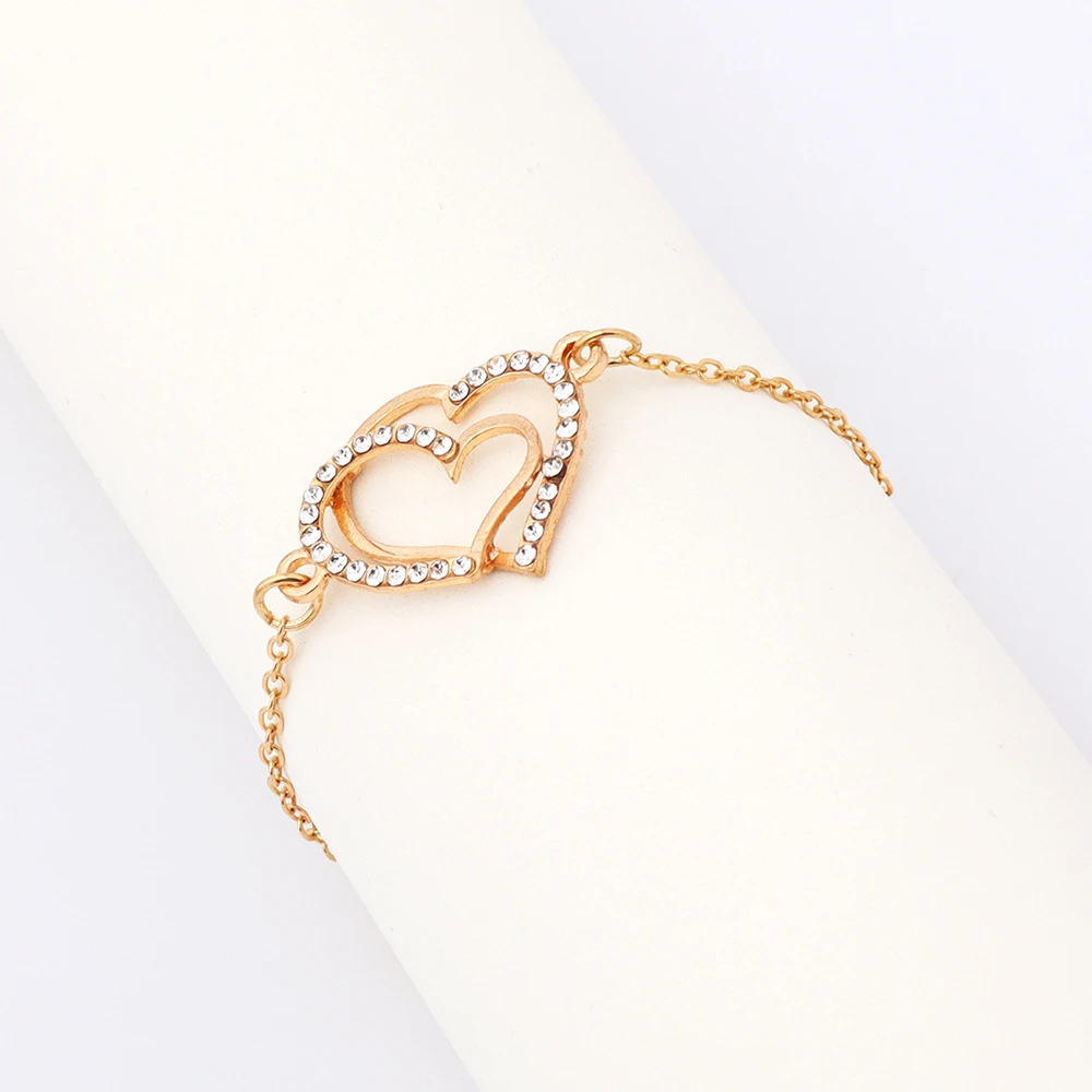 4-piece Women Jewelry Set Creative Double Heart Diamond Necklace Earrings Bracelet