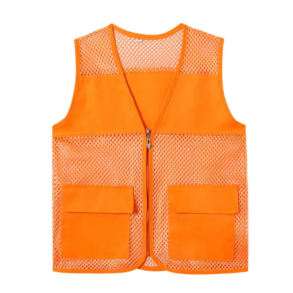 thumbnail image 1 of Chaleco de verano para hombre y mujer, chaqueta de malla sin mangas con cuello en V de Color sólido, chaleco transparente con bolsillo para acampar, ropa de trabajo voluntario, 1 of 5