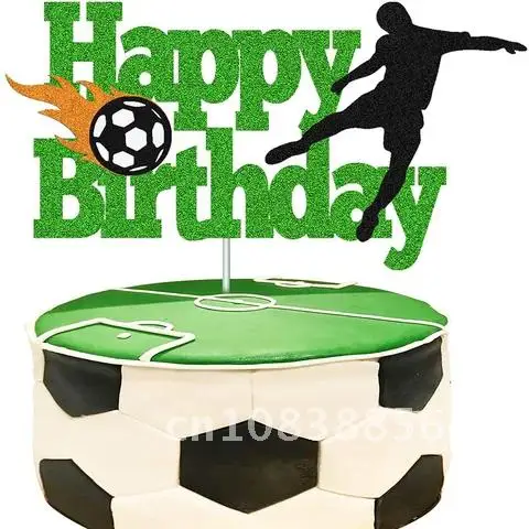

Child Boy Birthday Football Party Cake Topper Decor For Football Ornaments Cake Decor Accessories Paper Cupcake Topper