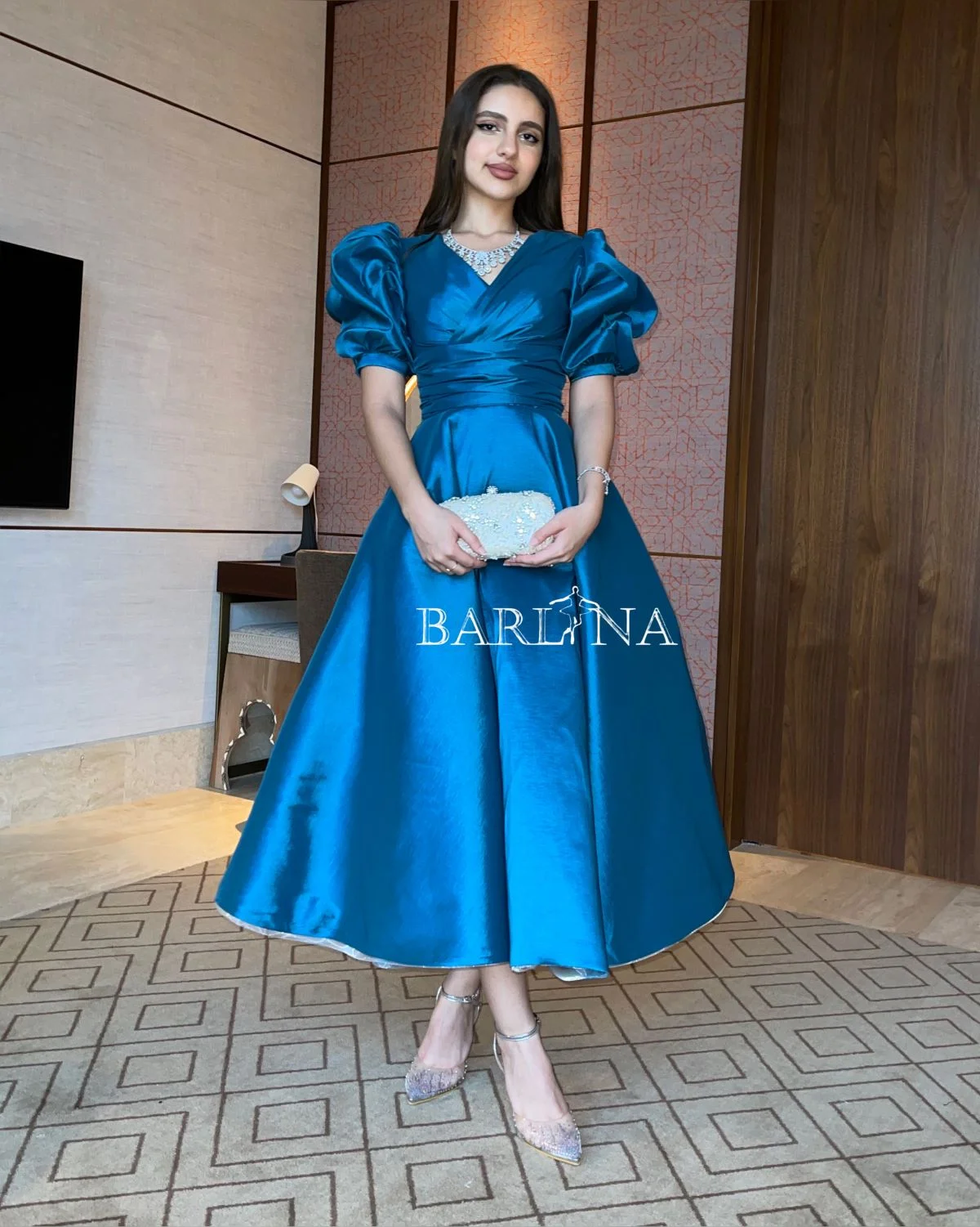 Xijun Blue SimpleEvening Dresses Saudi Arabric V-Neck Prom Dresses