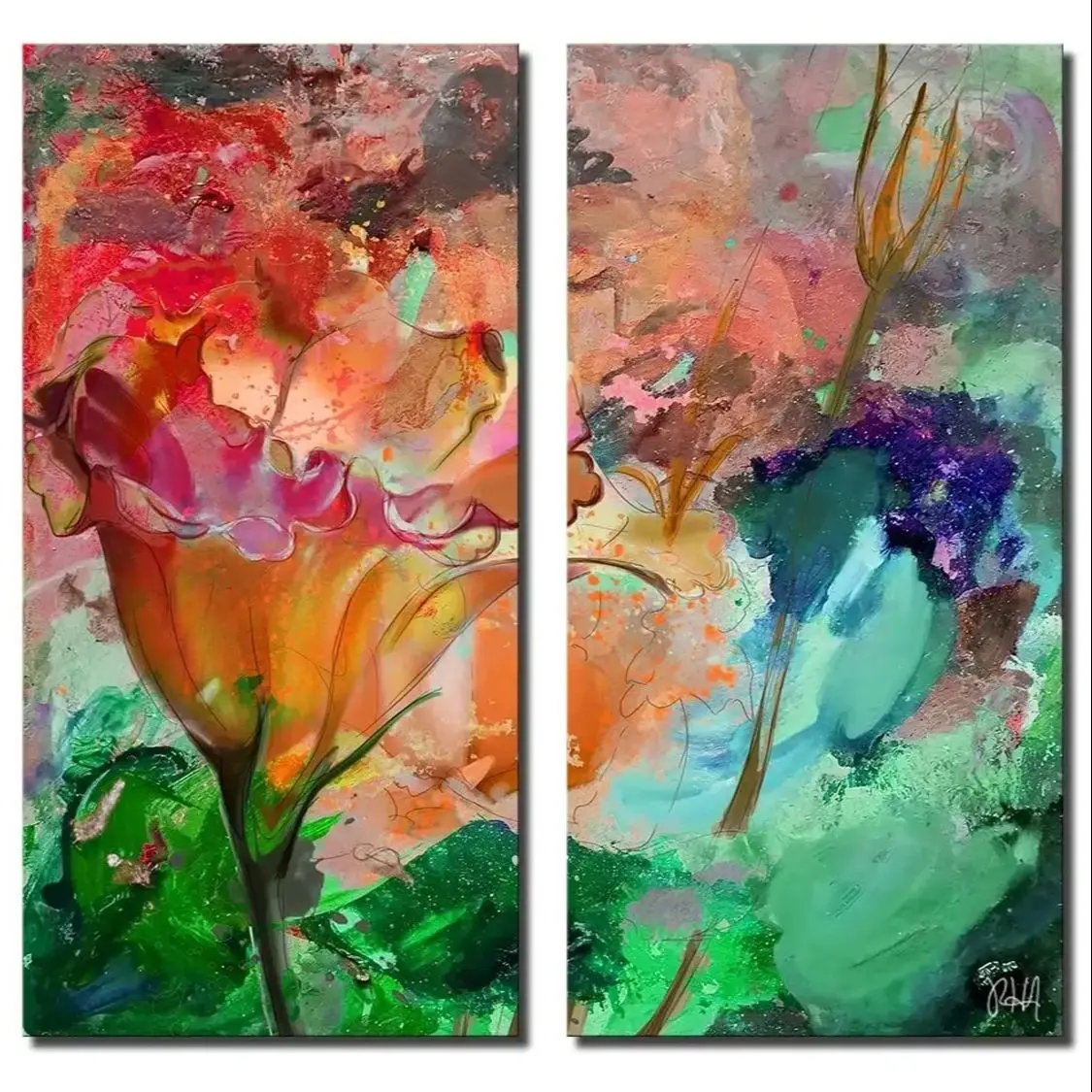 

Абстрактный ботанический холст с лепестками, художественное оформление стен для гостиной, офиса