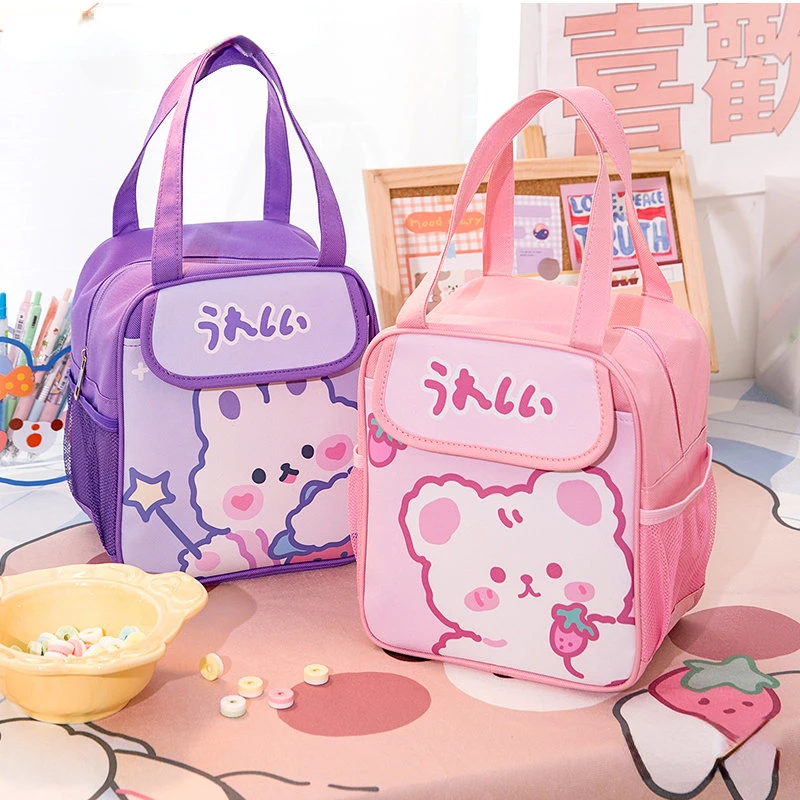 

Kawaii Lunch Bag Women Cute Bear Picnic Travel Thermal Breakfast Box Girls School Child Convenient Lunch Box Tote Food Bags
