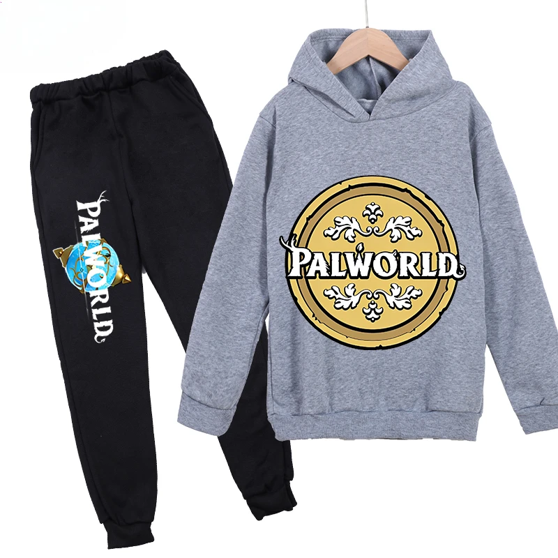 thumbnail image 1 of Conjunto de sudadera y pantalones con capucha de polar con estampado infantil de Palworld, conjunto deportivo de 2 piezas adecuado para conjuntos de niños y niñas, 1 of 5