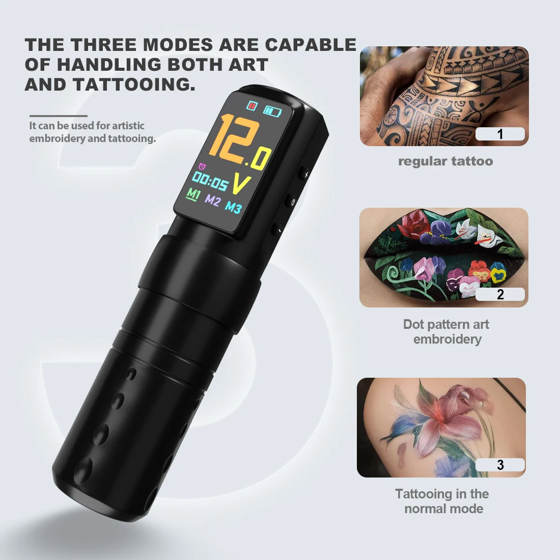 Wireless Tattoo Pen Tattoo Machine Three Modes Rotary Cam System IPS Screen Timer Function Suitable Adjustable Handle Pen