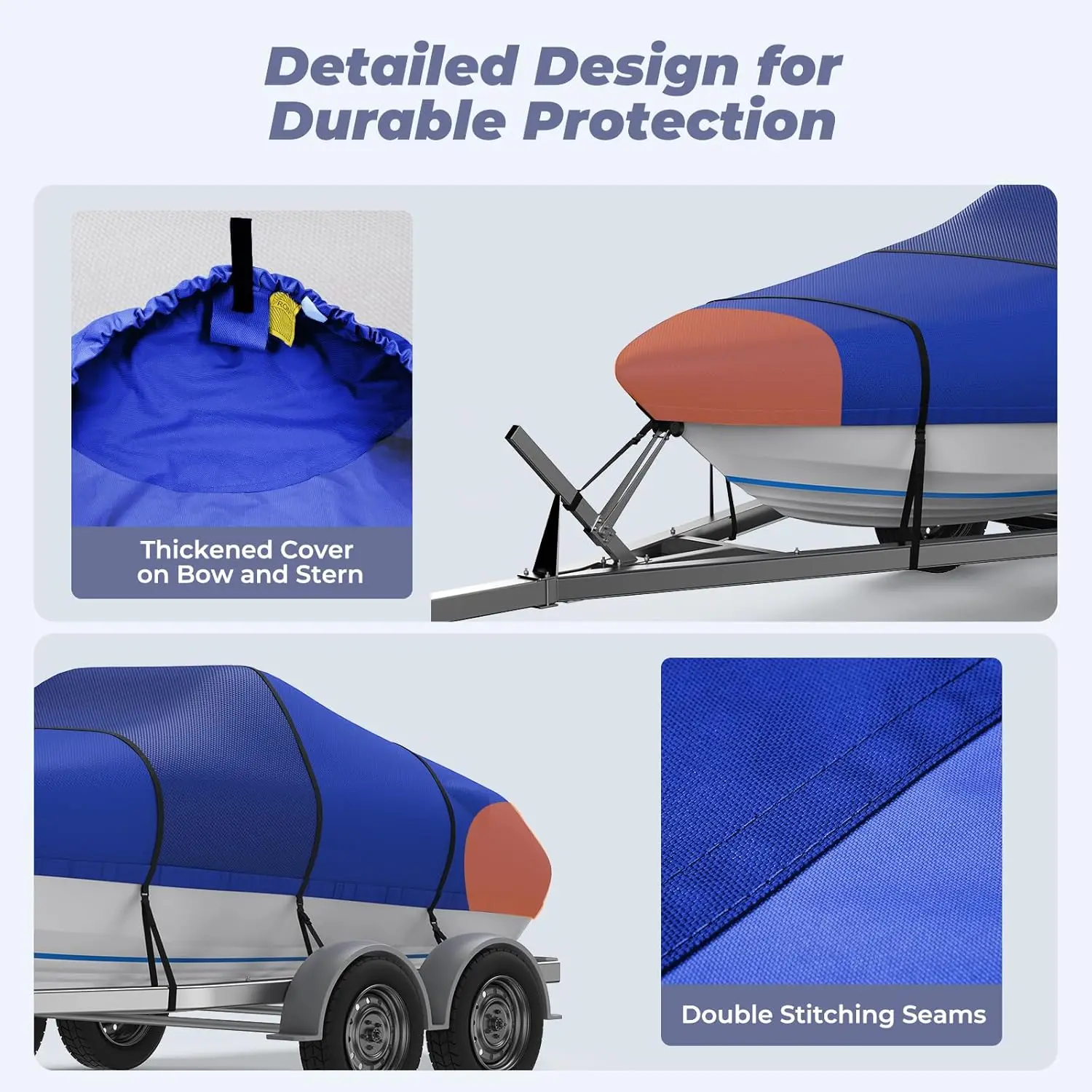 1200D Reinforced Boat Cover with Storage Bag Trailerable Marine Grade Waterproof Boat Cover Fits Bass Boat V-H