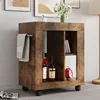 Mid-Century Modern Style Movable Side Cabinet Sofa, Household Brown Trolley Storage Locker And Shelf For Living Room 4