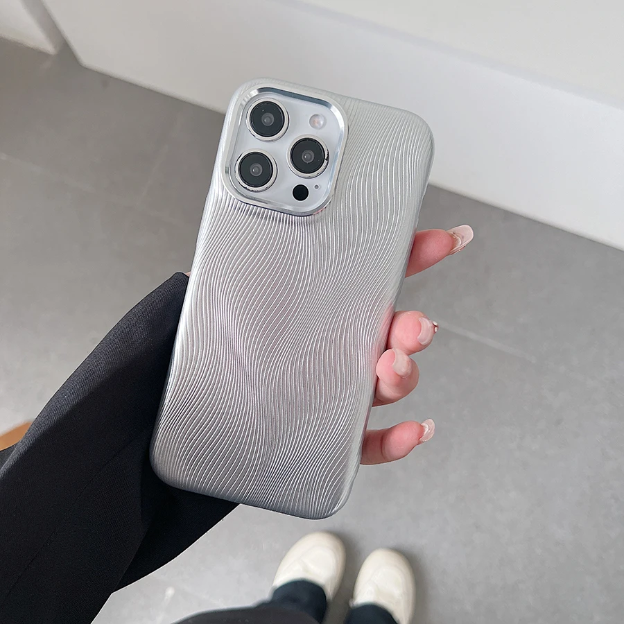 Luxury Water Ripple PU Soft Leather Phone Case with Metal Lens & Shockproof Protection