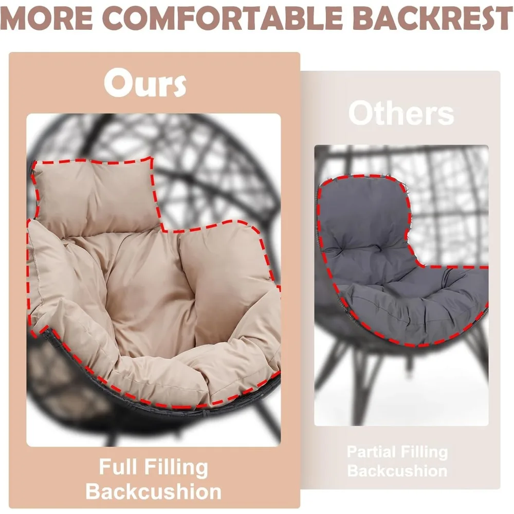 Egg Chair - Oversized Wicker Egg Basket Chair with Cushion and Stand, All-Weather Egg Dining Chair for Patio, Backyard, Living R 3