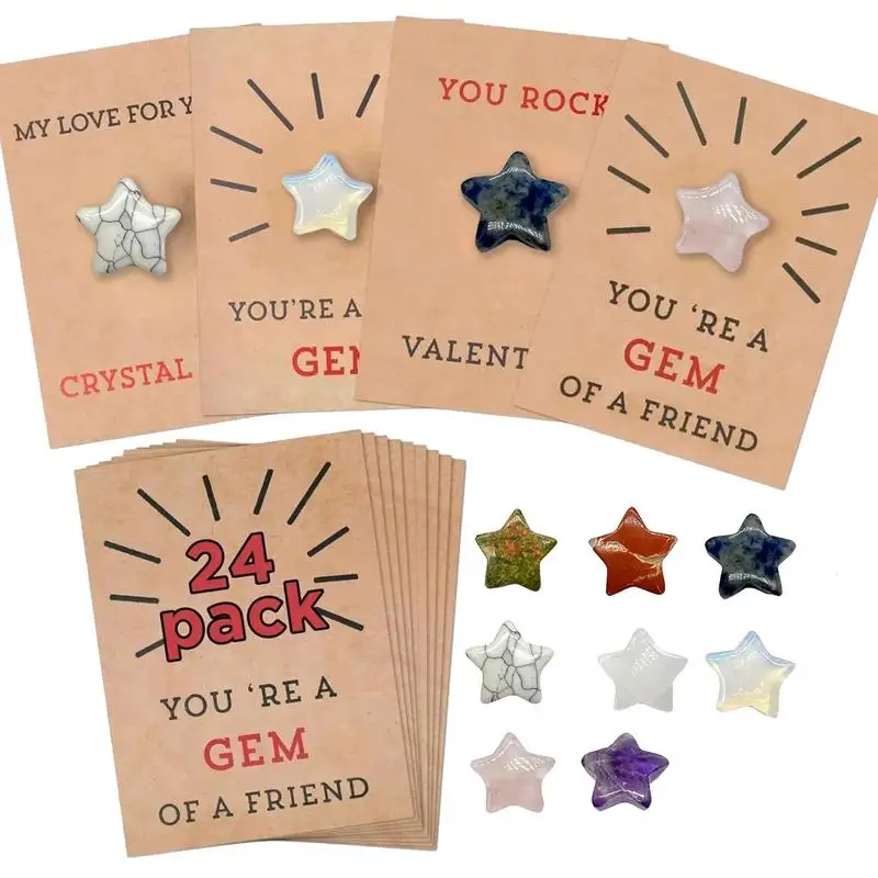 

Valentine's Day Greeting Cards Set 24pcs Valentine Day Card Kit Card With Five Pointed Star Shaped Crystal Stones For Boys Girls