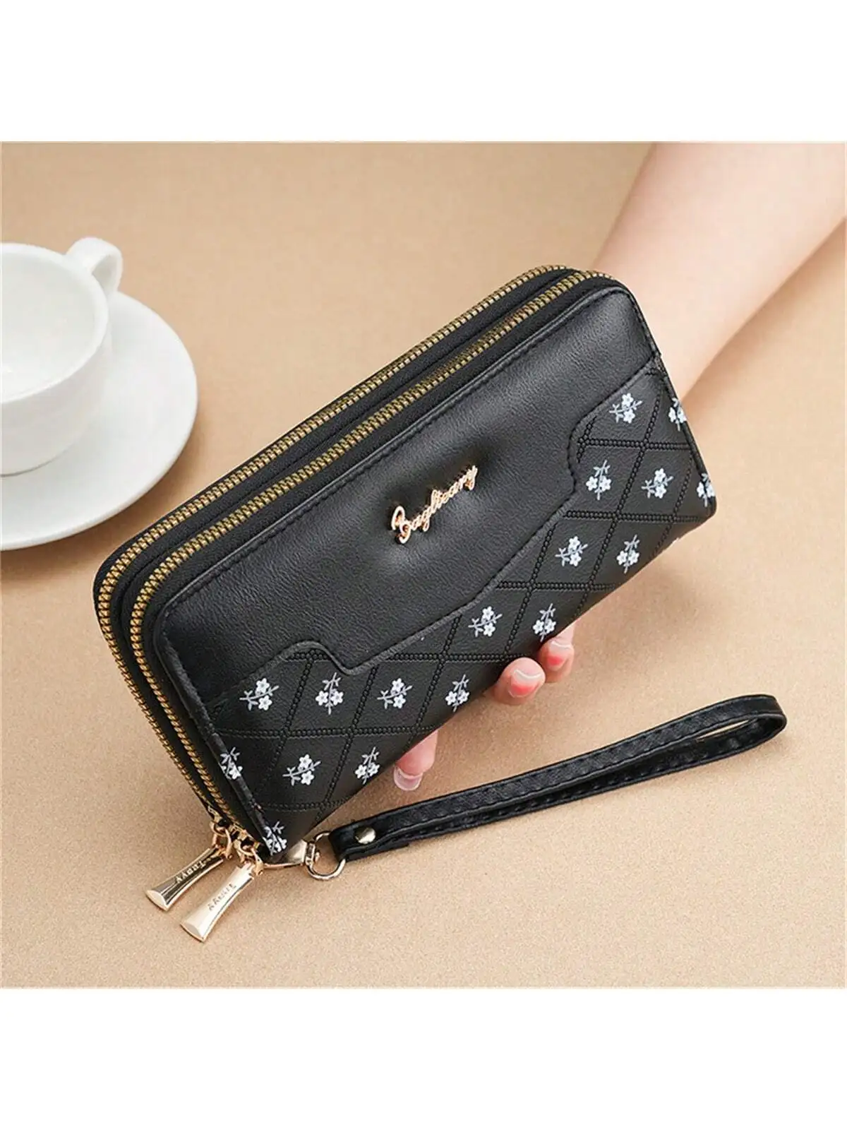 Women's Long Wallet Korean Simple Splicing Printing Clutch Bag Letter Decoration Coin Purse Card Bag