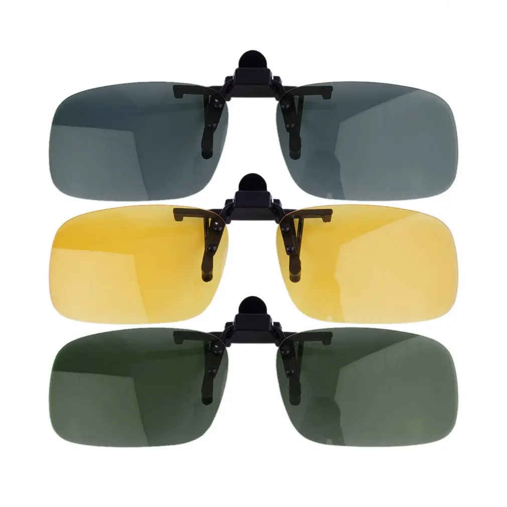 Clip-on Polarized Day Night Vision Flip-up Lens Driving Glasses Sunglasses 