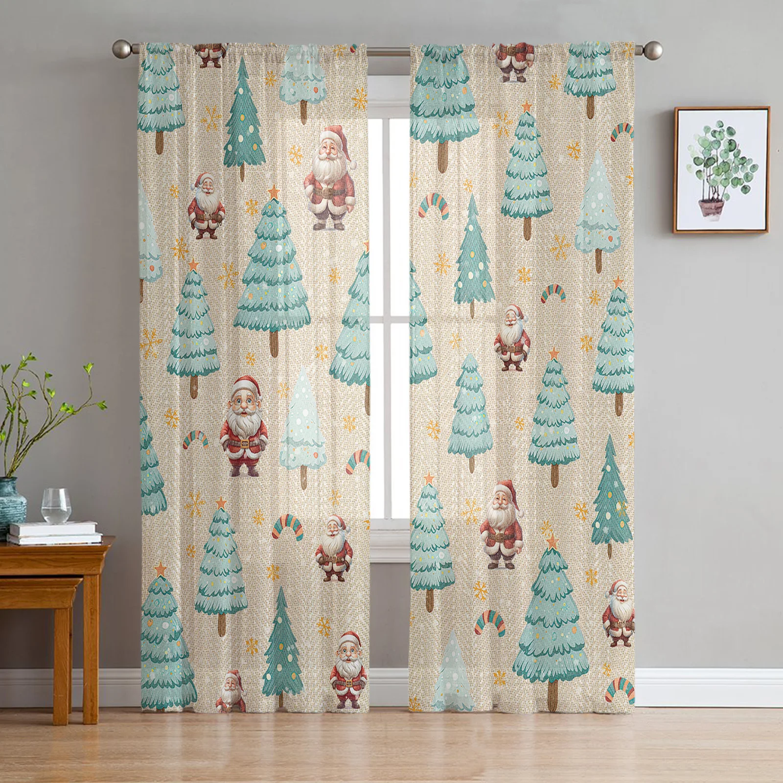 

Christmas Tree Santa Claus Snowflakes Window Tulle Curtains for Living Room Kitchen Christmas Home Decor Sheer Voile Curtains