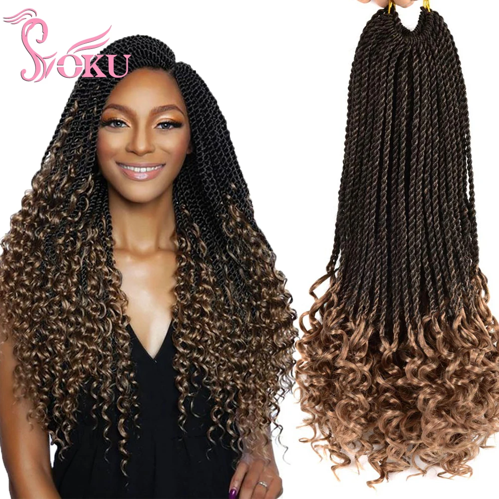 

Curly Senegalese Twist Crochet Braid Hair with Wavy Hair End 18 Inch Synthetic Braiding Hair Extension Soku Senegal Twist Hair