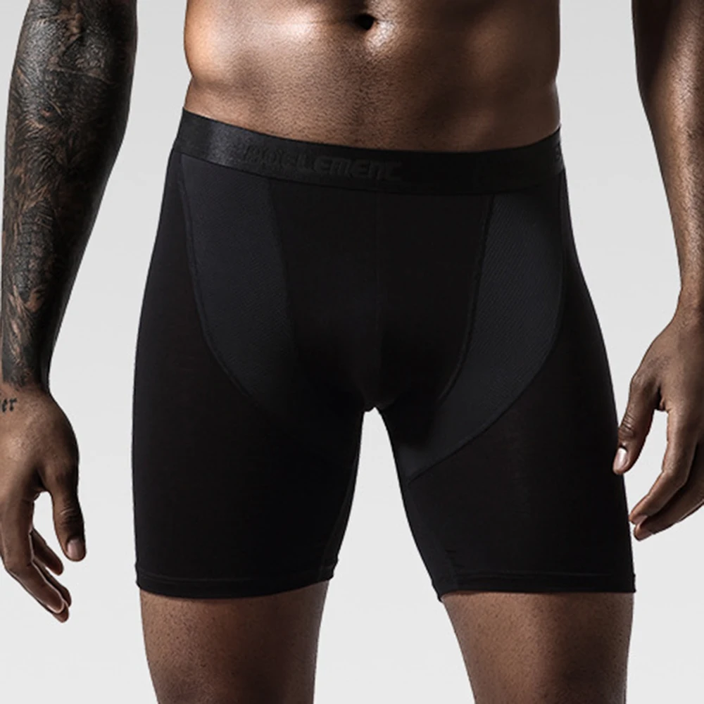 

Summer Men Swim Trunks Sexy Lengthen Boxer Seamless Shorts Bulge Pouch Briefs Elasticity Thin Underwear Workout Fitness Pants