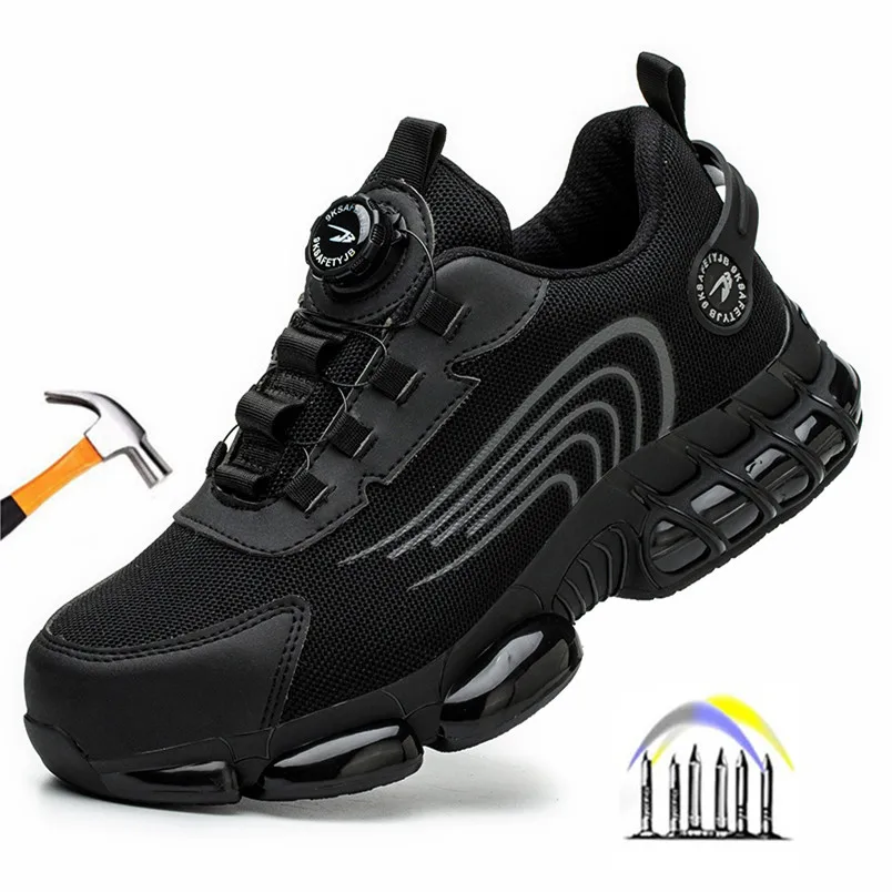 

rotating button sneakers for work anti puncture indestructible shoes men black lightweight work shoes with steel toe work boots