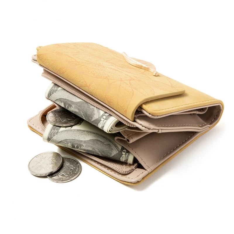 Women's Short Wallet Fresh Leaf Buckle Coin Purse Mini Student Change Clip