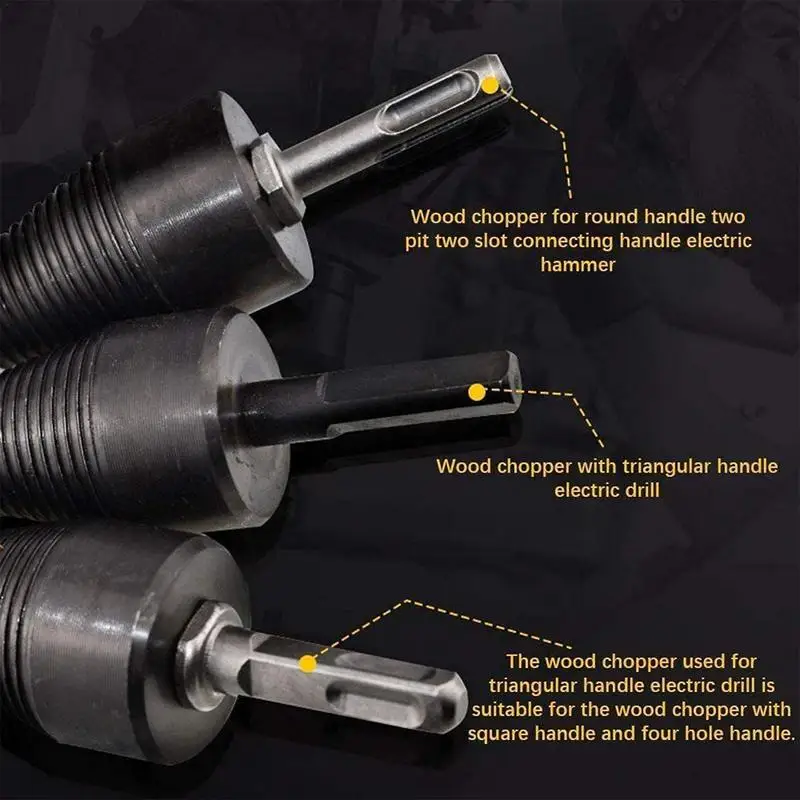 Wood Splitting Drill Bit Carbon Steel Cone Firewood Splitter 3PCS Drilling Handles Heavy Duty Kindling Wood Splitter For Camping
