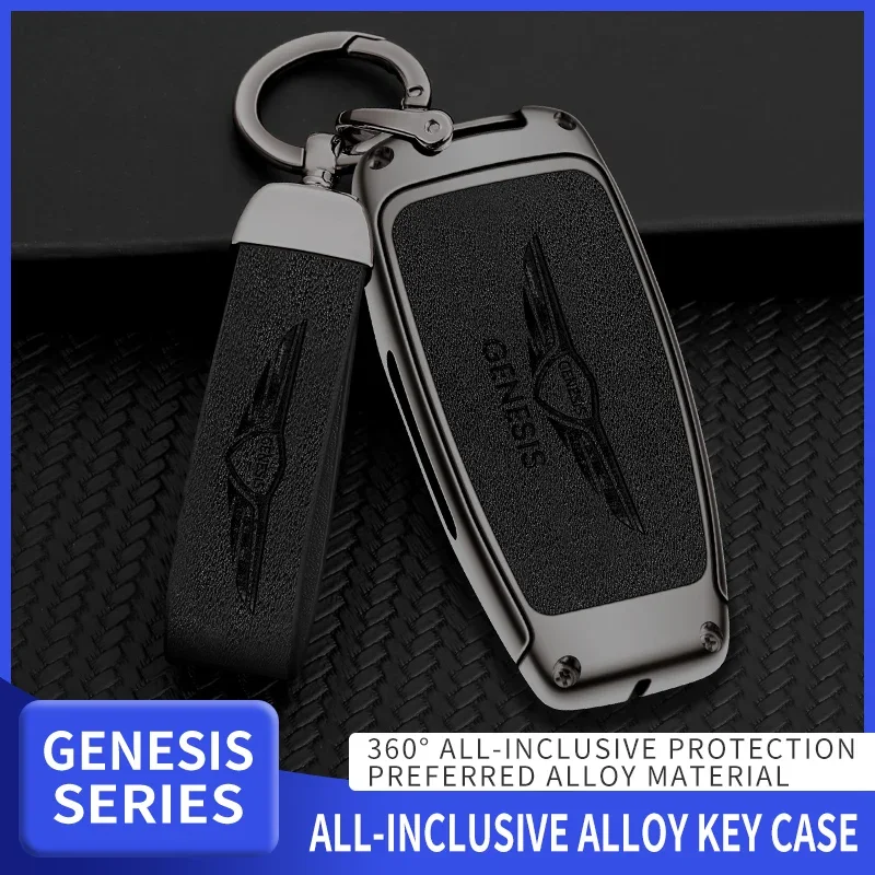 

Car Zinc Alloy Leather Remote Key Case For Hyundai Genesis G80 GV70 GV80 GV90 2019 2020 2021 Car TPU Key Bag Protective Keychain