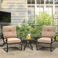 3 Piece Patio Furniture Outdoor Bistro Set Metal Action Lounge Cushioned Chairs and Bistro Round Table Set, Wrought Ir 1
