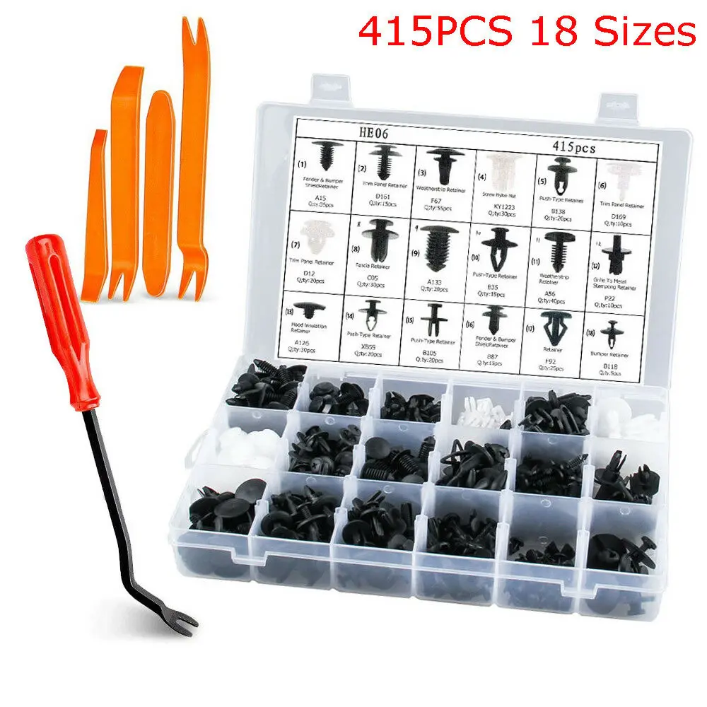 

415pcs 18 Size Car Vehicle Retainer Clips & Plastic Fasteners Set Kit