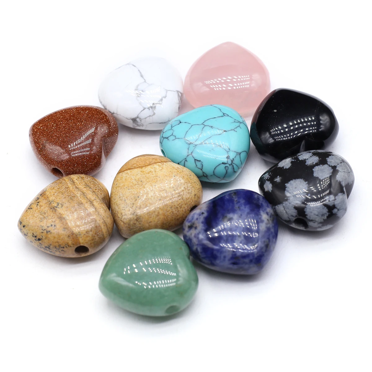10PCS Wholesale Natural Semi precious Stone Sweet Heart shaped Pendant Jewelry Making DIY Necklace Bracelet Accessories Gift
