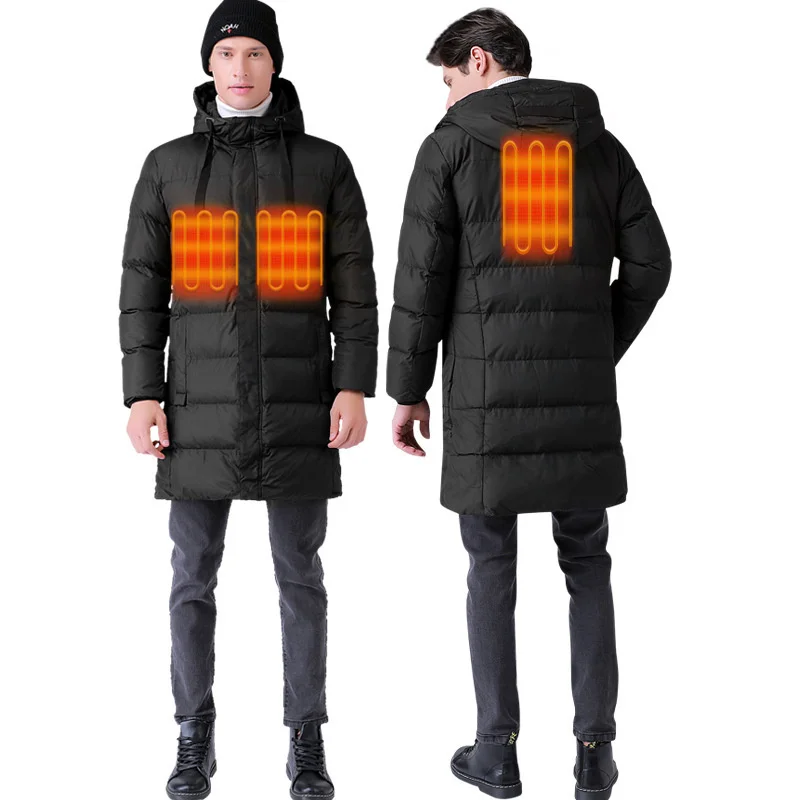 

New Arrival Long Section Heated Jackets Usb Heater Men Down Heating Coat Winter Warm Cotton ded Outdoors Windbreakers