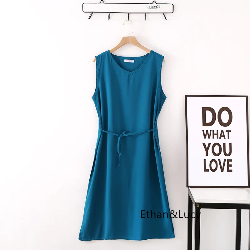 Casual Cotton Rayon Home Wear Night Dress Women New Sleeveless Summer Nightgowns Loose Candy Color Ladies Sleepwear Nightshirt