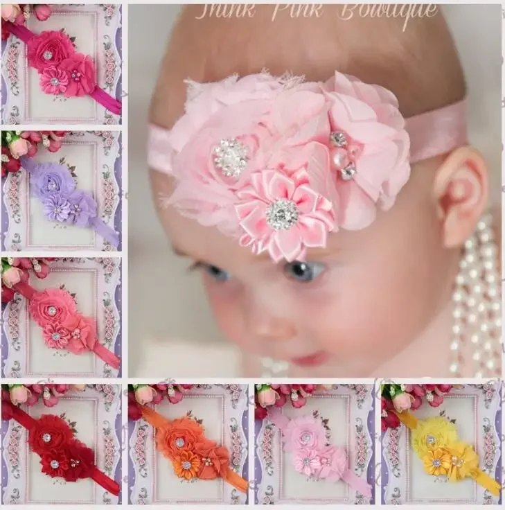 Yundfly 1PCS Vintage Newborn Shabby Flower Headband Elastic Chiffon Floral Hairband Kids Girls Hair Accessories Photo Props