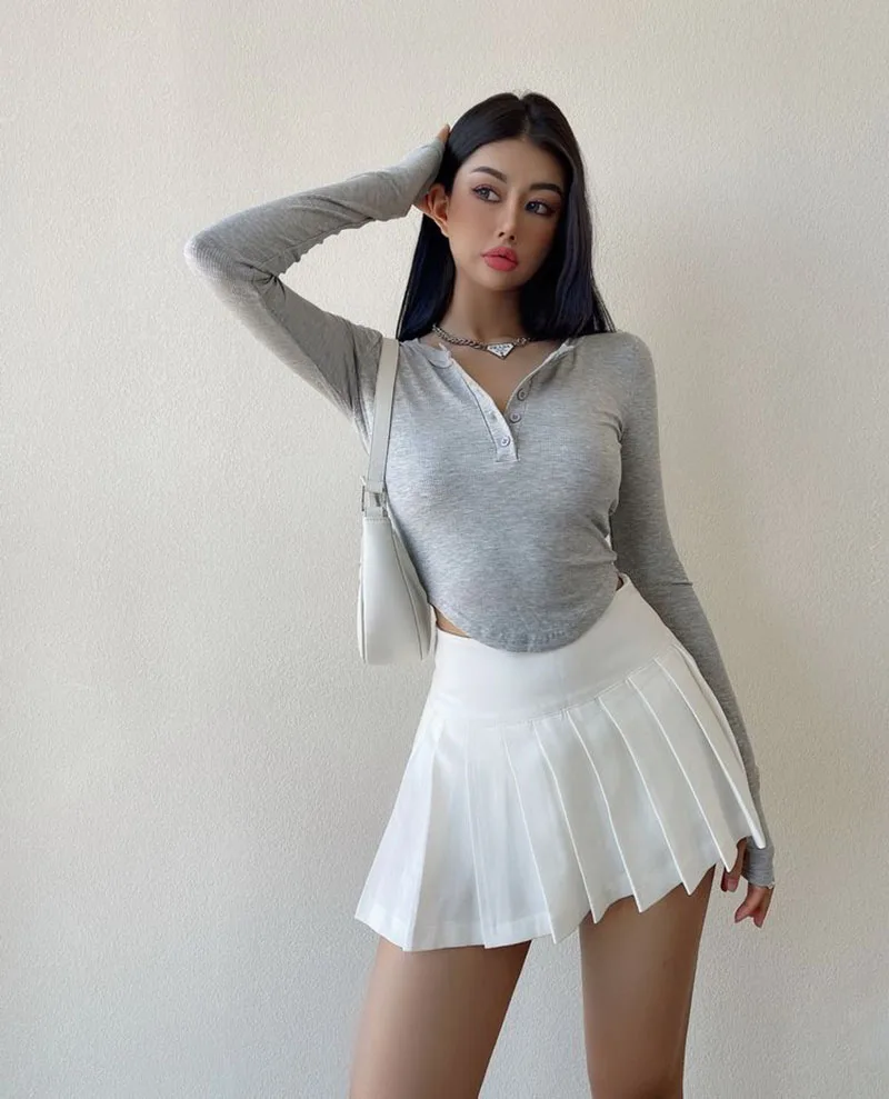 Gidyq Sommer Frauen Falten röcke Vintage hohe Taille weibliche sexy Miniröcke koreanische lässig alle passen Streetwear Schlitz Rock neu – Detail 14