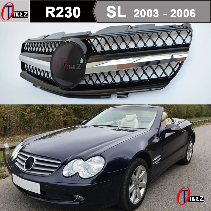 

R230 гонки гриль Стайлинг средняя решетка для Mercedes SL класс 2003 - 2006 R230 (предварительно обработанный) родстер, не для SL55 63 AMG
