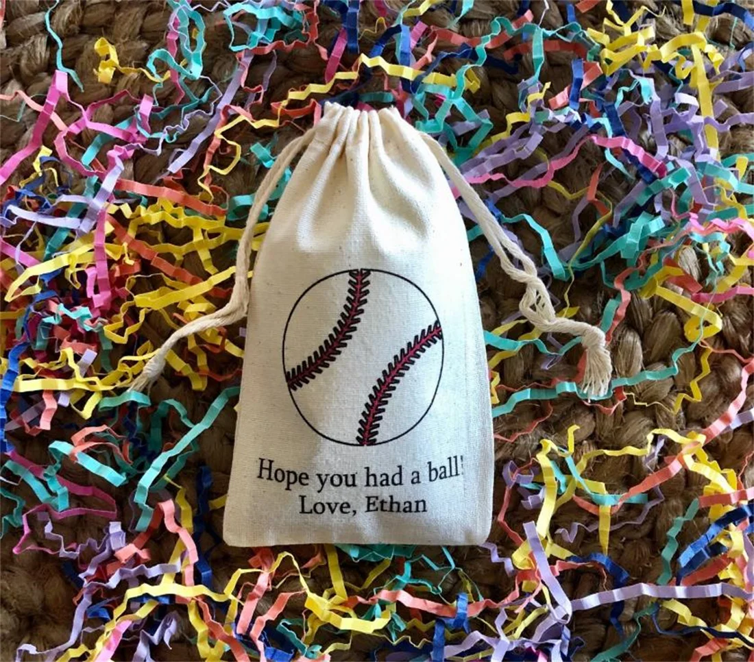 

20pcs Personalized Baseball Party Favors - Custom Muslin Cotton Birthday Baby Shower Favor Bags
