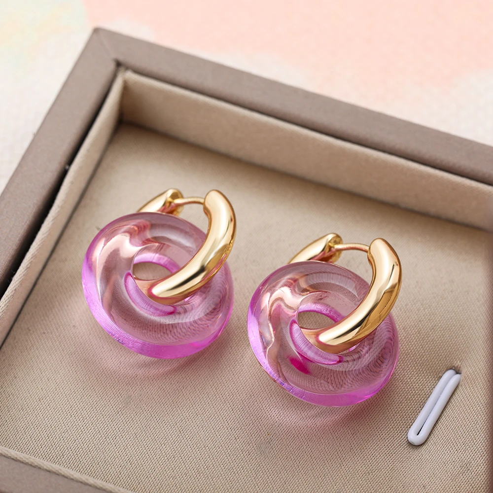 Boho Transparent Acrylic Round Hoop Earrings for Women Gold Color Metal Huggie Ear Buckle Female Party Jewelry Gifts