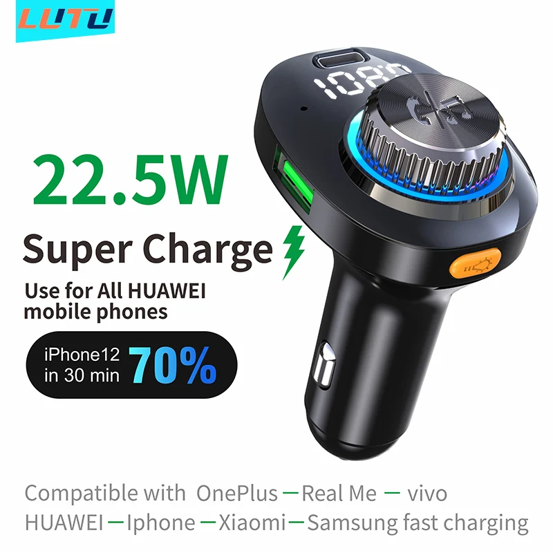 

USB 22.5W Super Quick Charge Bluetooth Car Wireless Handsfree Radio Adapter FM Transmitter With Type-C Charger Fm Modulator