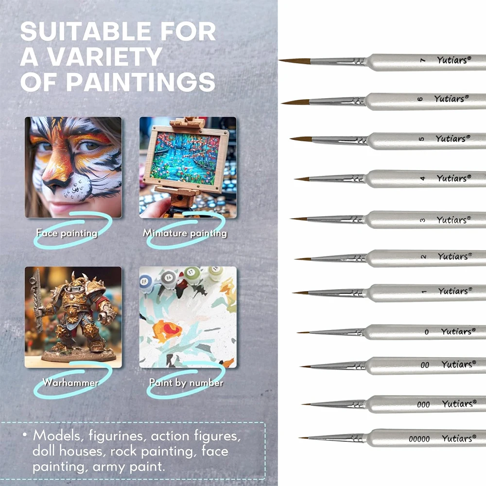 Premium Pearly White Miniature Paint Brush Set - Soft Goat Hair, Wooden Handles for Model Painting & Crafts 6