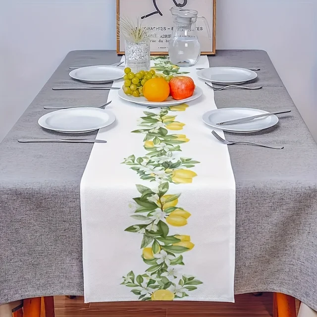 Spring Theme Lemon Pattern Linen Table Runner Home Party Decor Seasonal Summer Kitchen Dining Table Runners Dining Table Decor 2