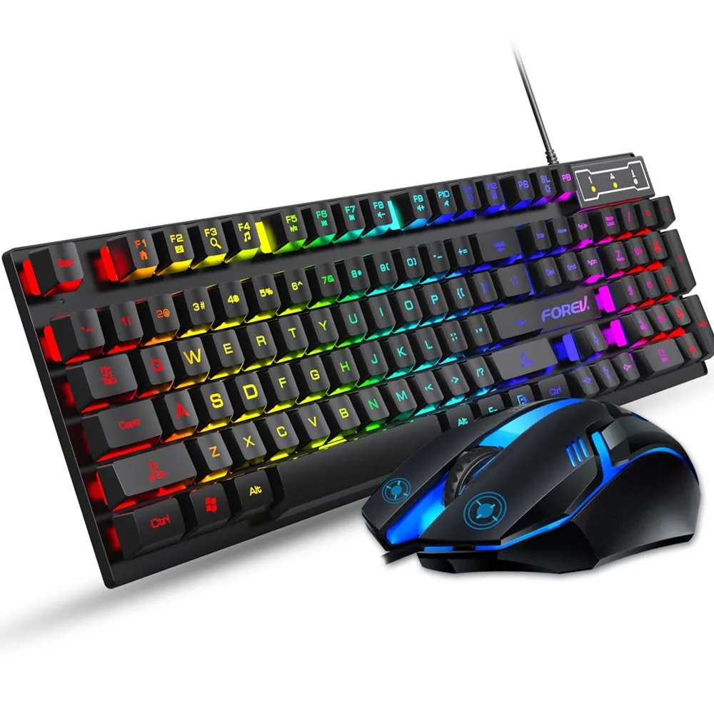 

Newly Wired Gaming Keyboard Gaming Mouse Kit 1600DPI with RGB Backlight Keyboard Gamer Ergonomic Mause for PC Laptop