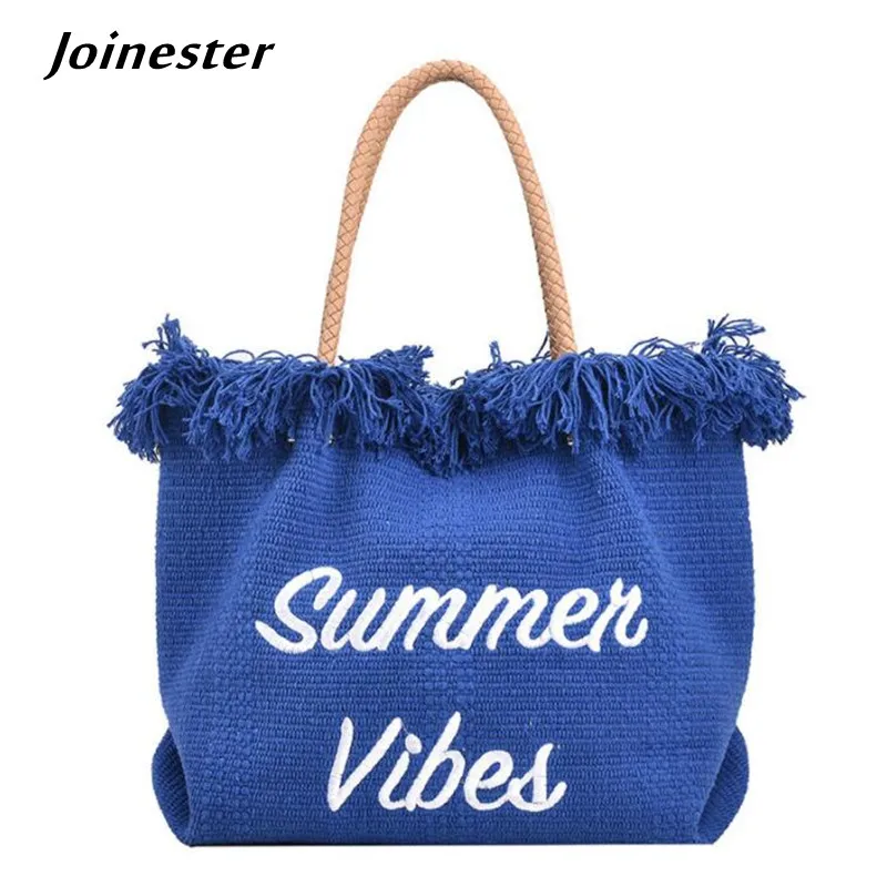 

Canvas Tote Bag Women Large Capacity Casual Shoulder Bags Female Letters Handbag with Tassels Simple Fashion Shopper Purses