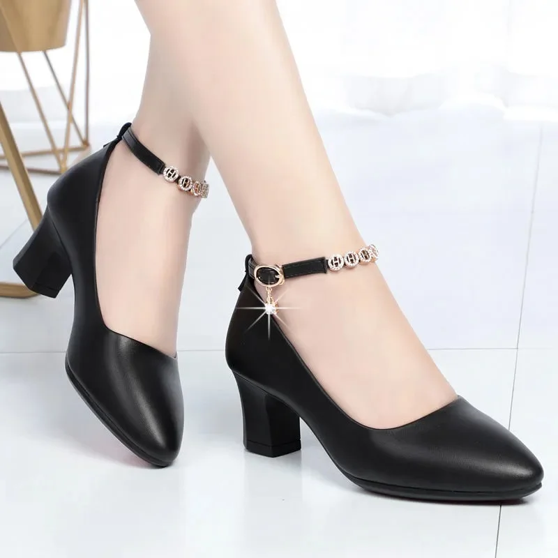 MarlisasaWomenCuteBlackPointedToeBuckleStrapHighHeelShoesfor