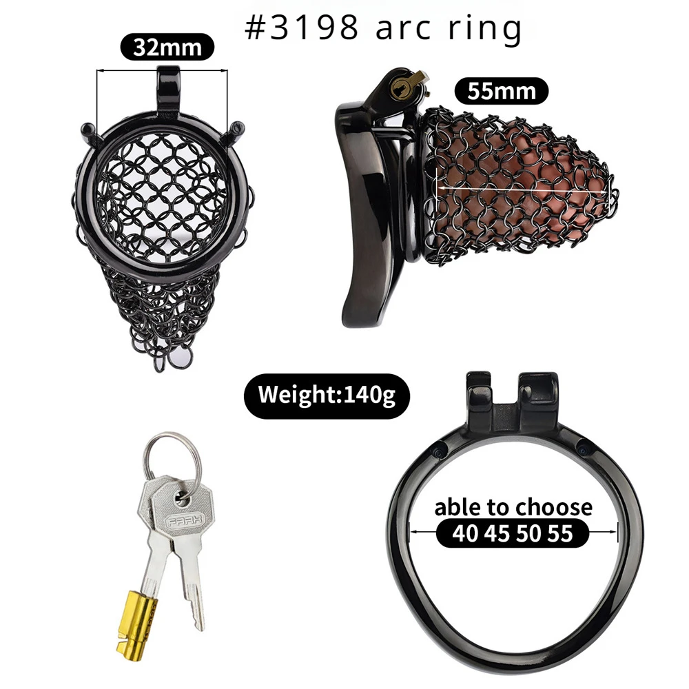 Men's Stainless Steel Black Mesh Chastity Lock Cock Cage Smooth Lightweight Anti-escape Control Penis Lock Sex Toys