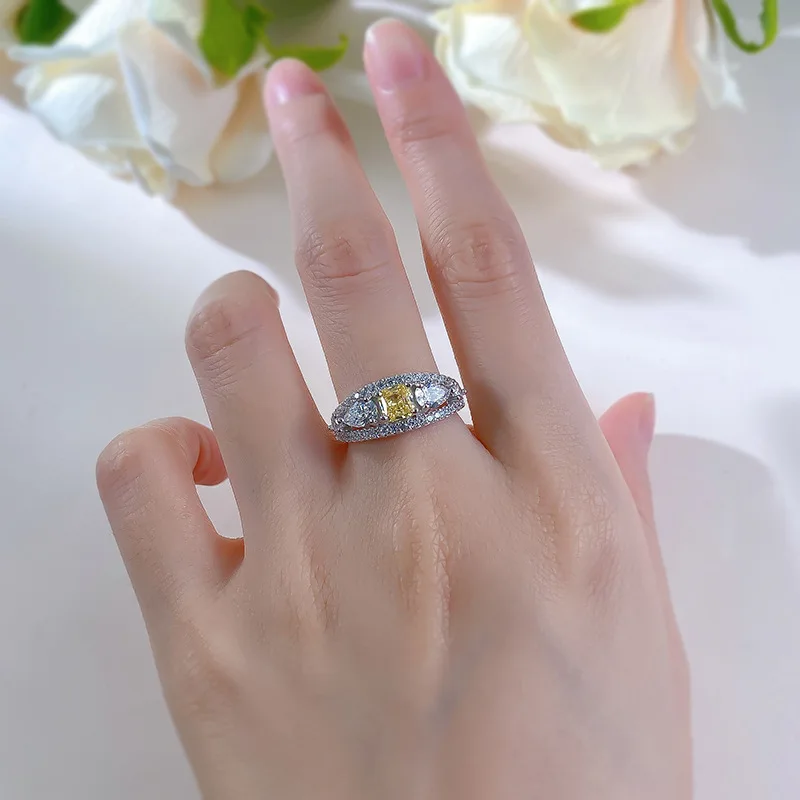 Apaison 100% 925 Sterling Silver Rings For Women Top Quality Full High Carbon Diamond Ring Wedding Fine Jewelry Girl Ring Gifts
