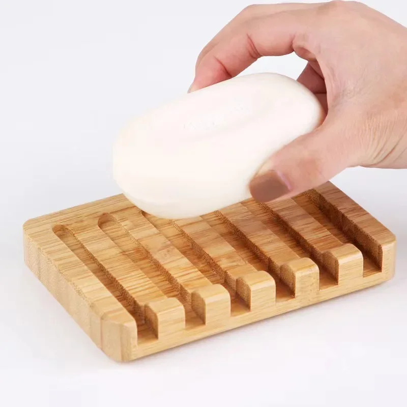 Wooden Soap Dishes with Water Drain Natural Home Portable Bamboo Soap Sponge Holder Bathroom Accessories Organizer Tray