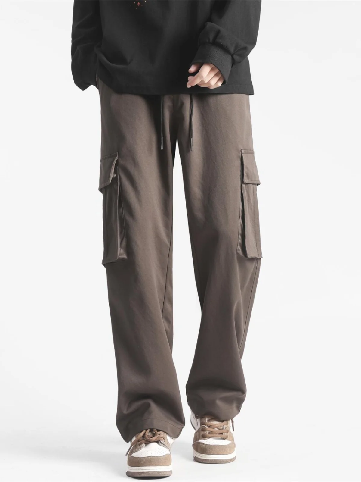 Workwear pants, men's spring high street trendy straight leg pants with large pocket design, casual logging pants